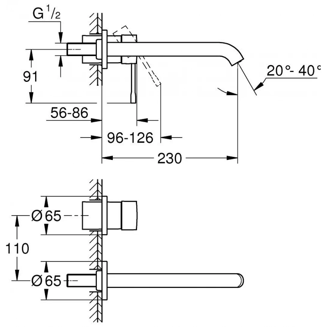 Vòi 2 lỗ treo tường EssenceNew 19967001
