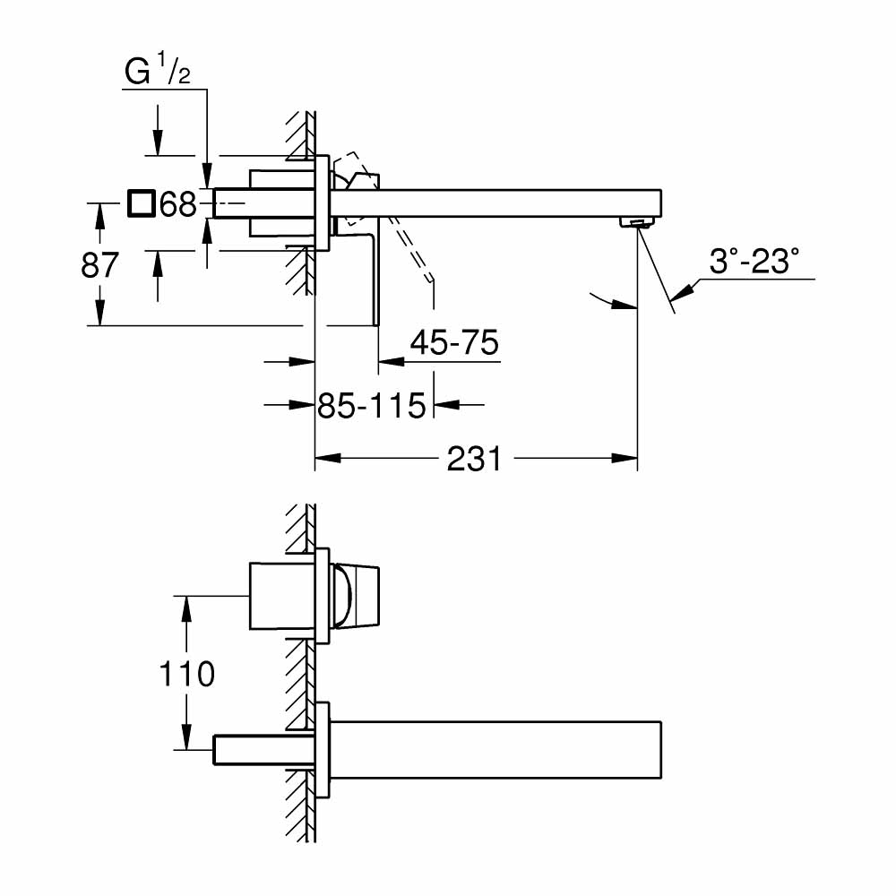 Bộ vòi  2 lỗ  M-Size Eurocube 23447000